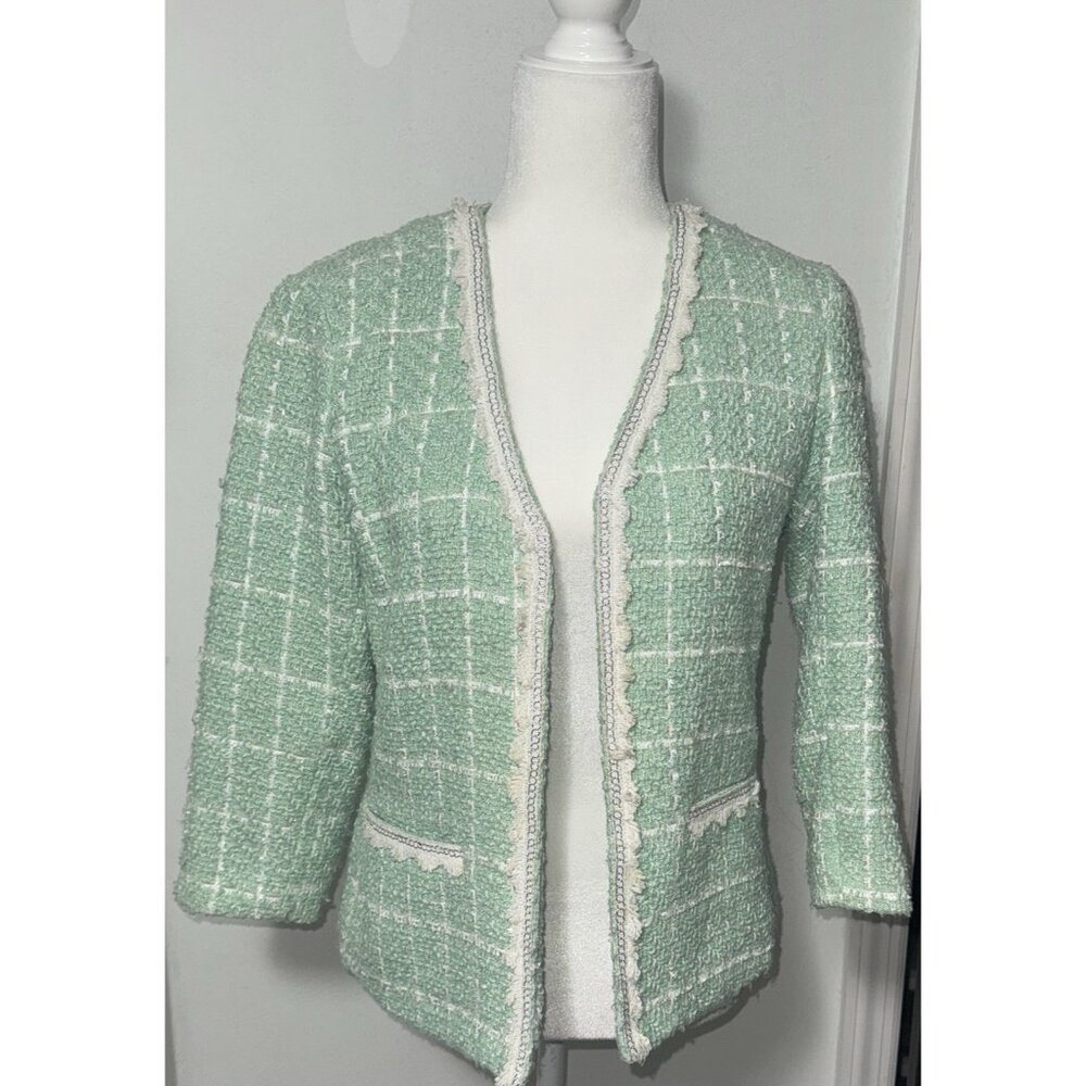 Light Women S Blazer Jacket Woven Tweed Fringe Trim Career Business Office Wear